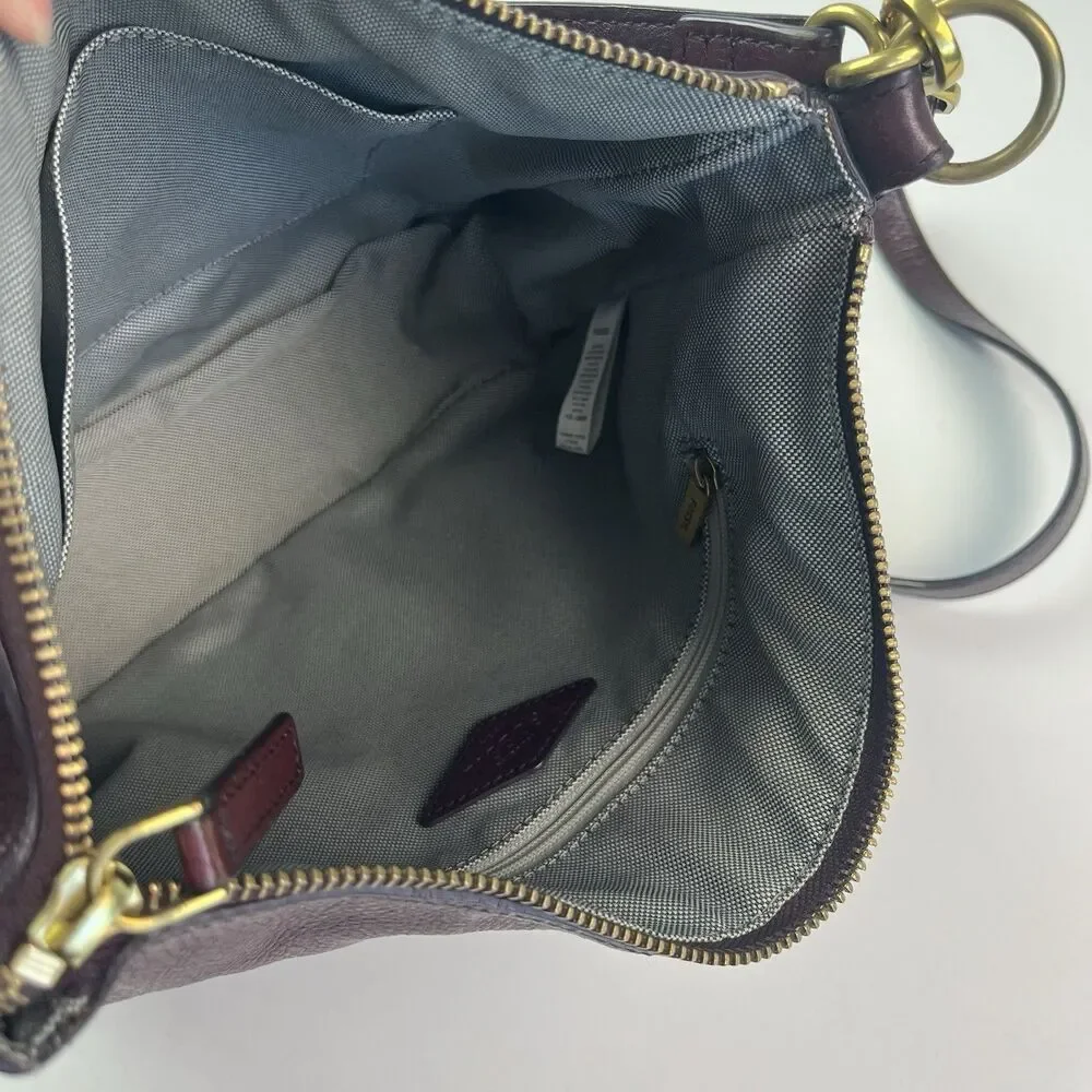 Fossil Jolie Leather Hobo Bag Burgundy Oxblood Crossbody Classic Preppy Purse